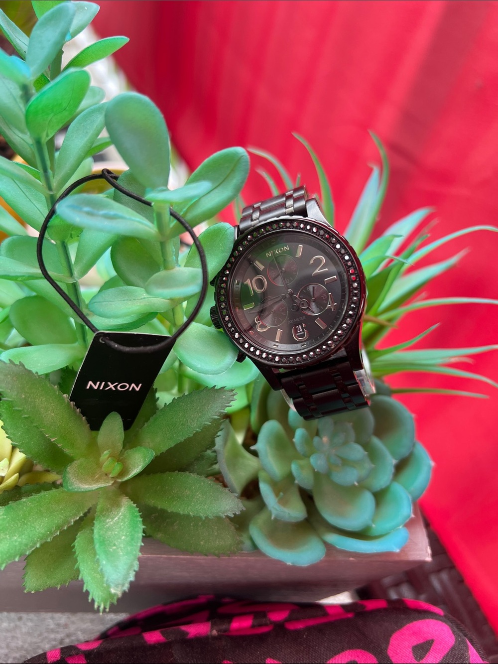 Nixon Black Crystal-Accent Stainless Chronograph Watch